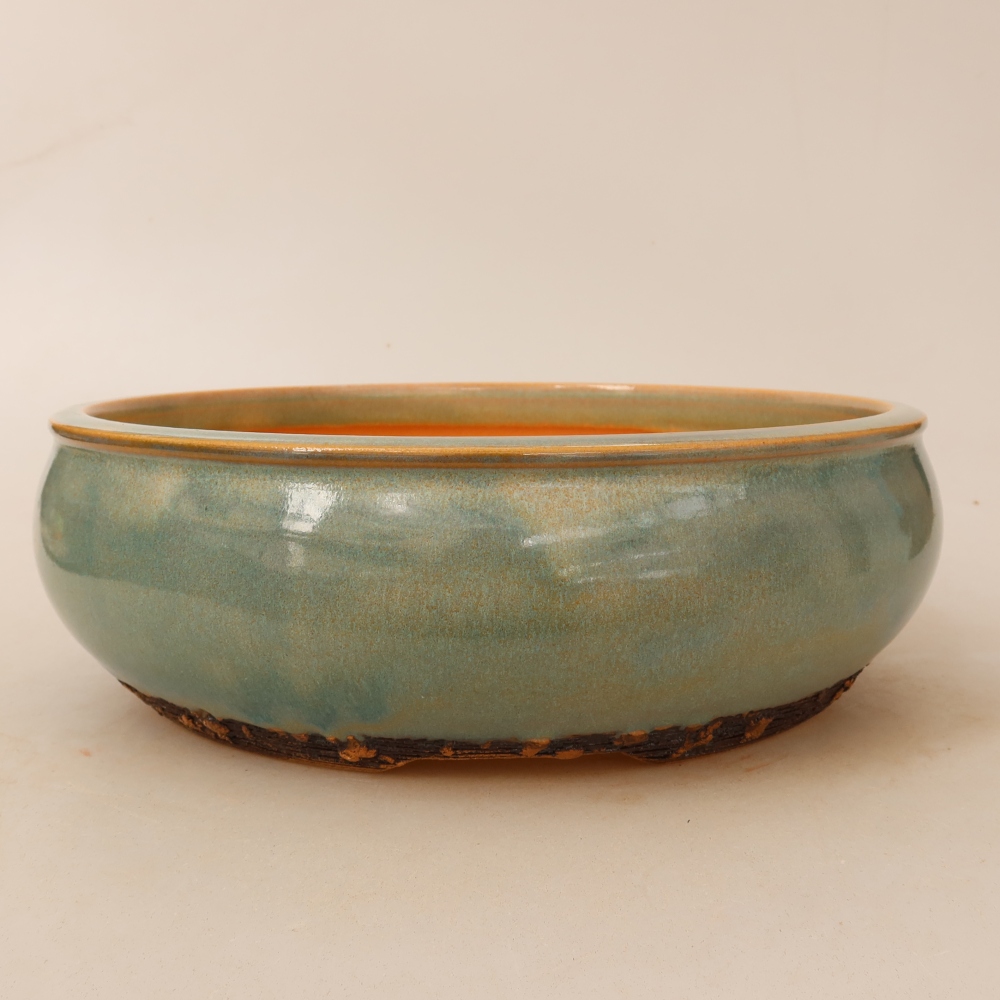Keramische bonsaipot 23,5 x 23,5 x 7,5 cm, kleur groen