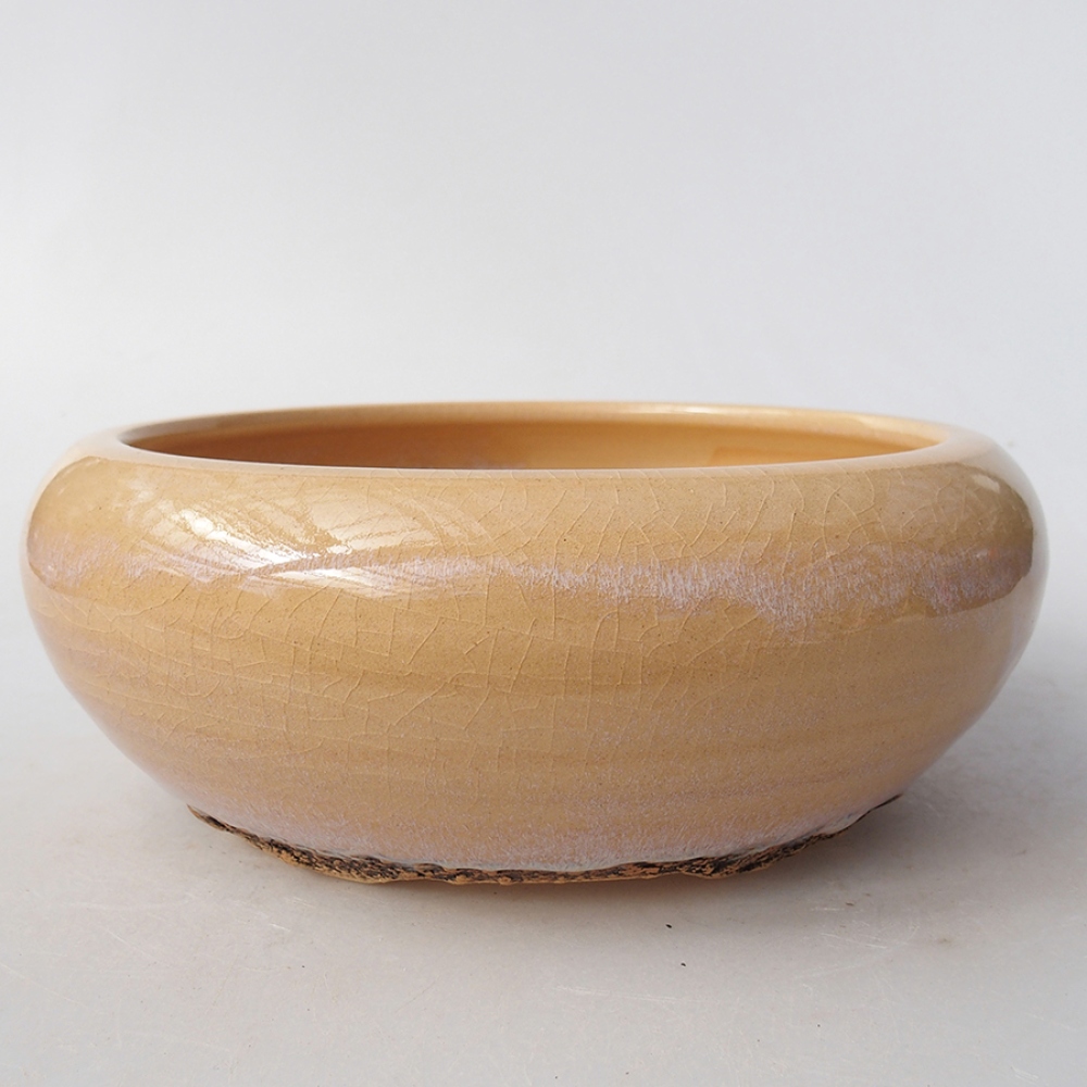 Bonsaischaal van keramiek 18 x 18 x 6 cm, kleur beige