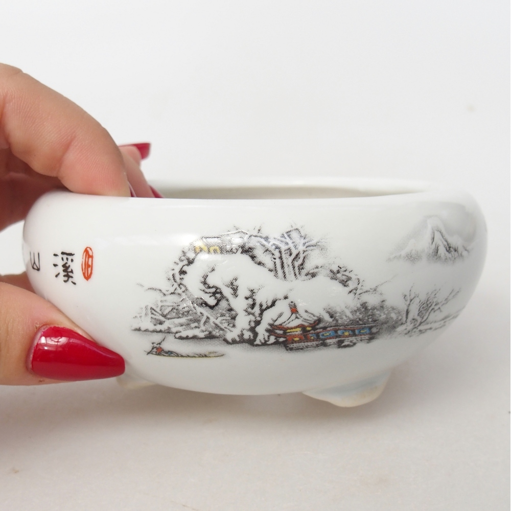 Bonsaischaal van keramiek 10 x 10 x 5 cm, kleur wit