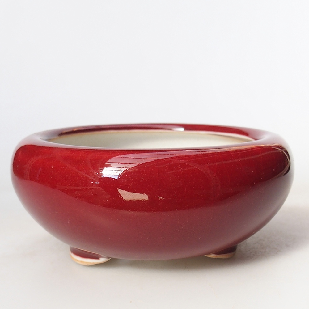 Bonsaischaal van keramiek 10,5 x 10,5 x 4,5 cm, kleur rood