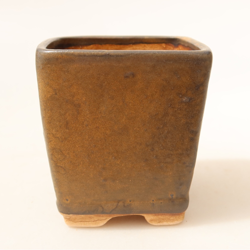 Bonsaischaal van keramiek 6,5 x 6,5 x 7 cm, bruin
