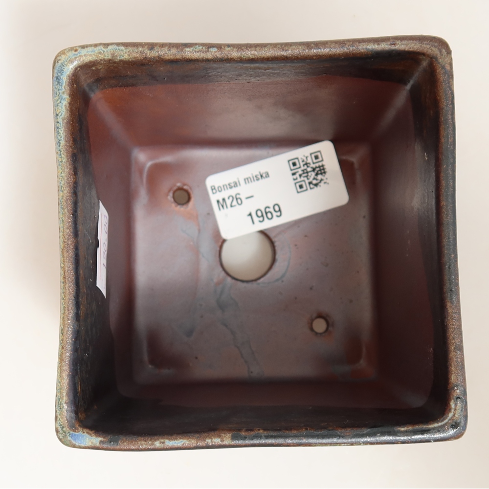 Keramische bonsaischaal 9 x 9 x 8,5 cm, kleur bruingroen