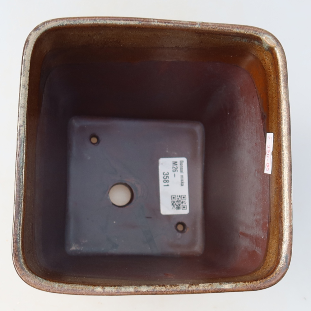 Keramische bonsaipot 13,5 x 13,5 x 15 cm, kleur bruin