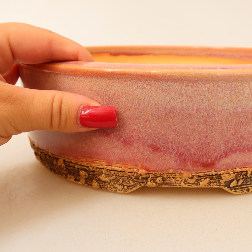 Keramische bonsai-schaal 23,5 x 23,5 x 7 cm, kleur: roze