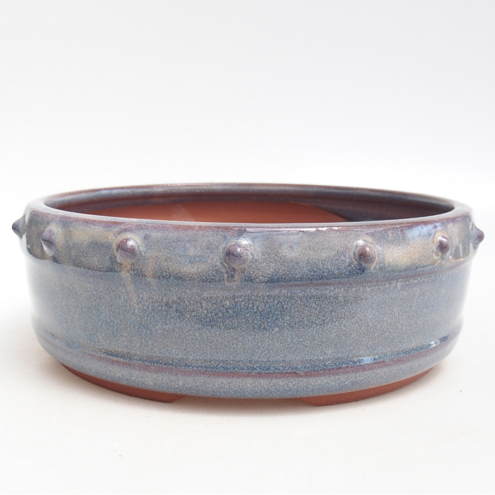 Bonsaischaal van keramiek 19,5 x 19,5 x 6,5 cm, kleur blauw
