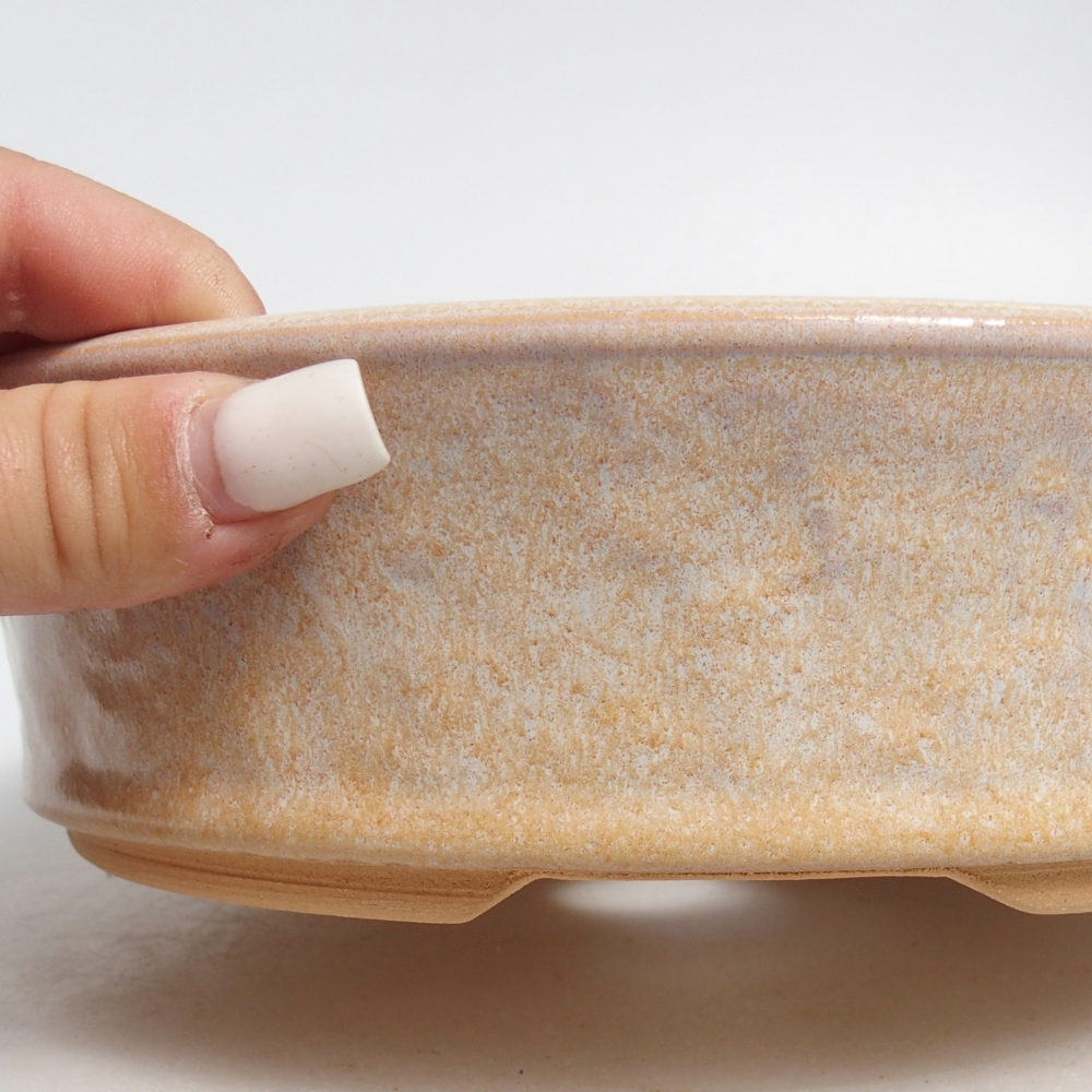 Bonsaischaal van keramiek 21 x 21 x 6 cm, kleur beige