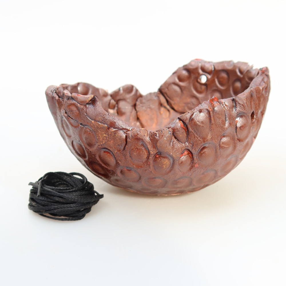 Keramische schaal voor kokedama, 13 x 12 x 7,5 cm, kleur: bruin