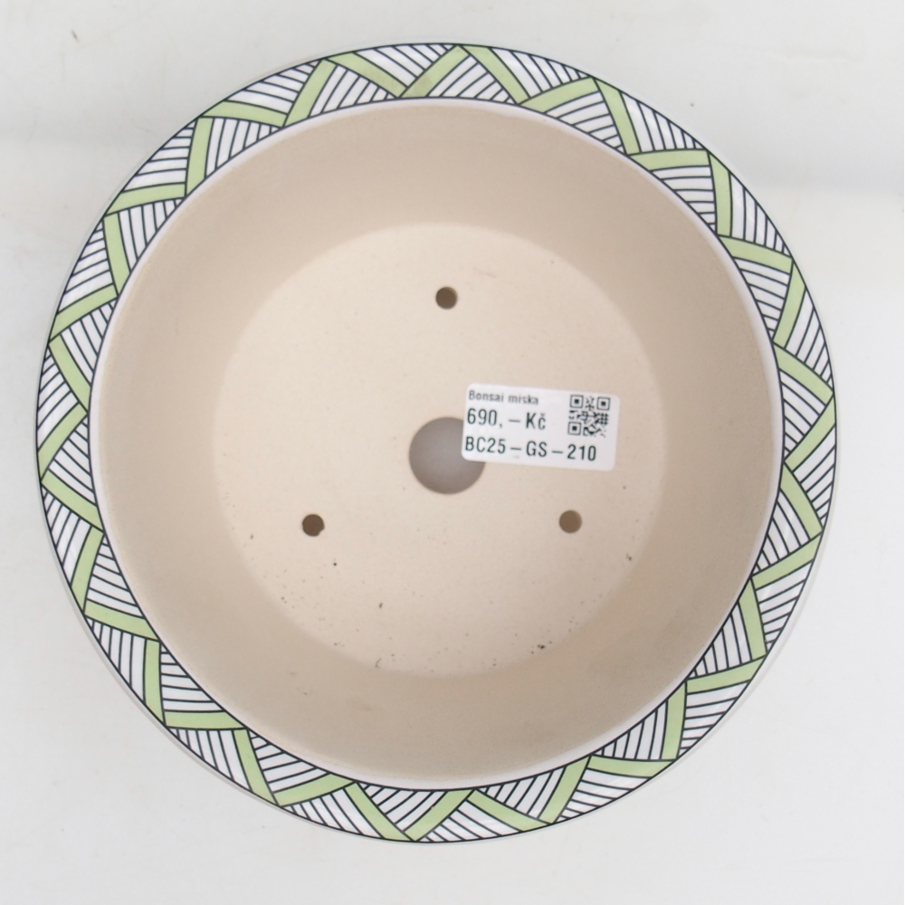 Bonsaischaal van keramiek 17 x 17 x 9 cm, kleur groen-wit