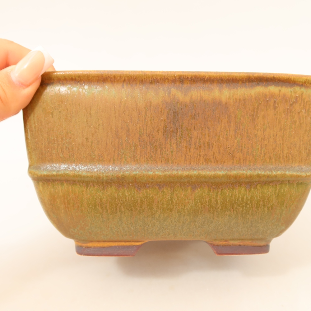 Keramische bonsaipot 16,5 x 16,5 x 9,5 cm, kleur groen