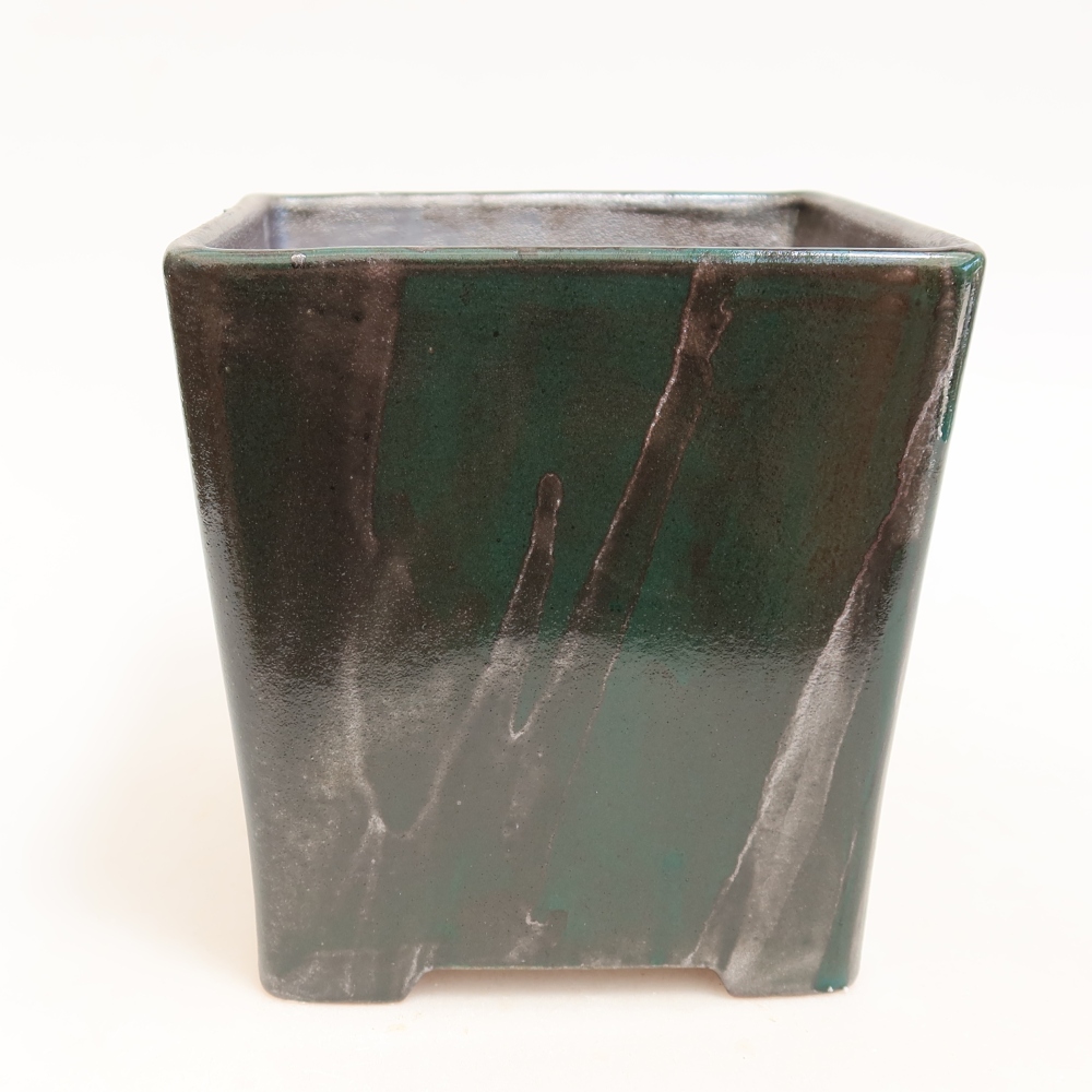 Keramische bonsaipot 13 x 13 x 13,5 cm, kleur metaalgroen