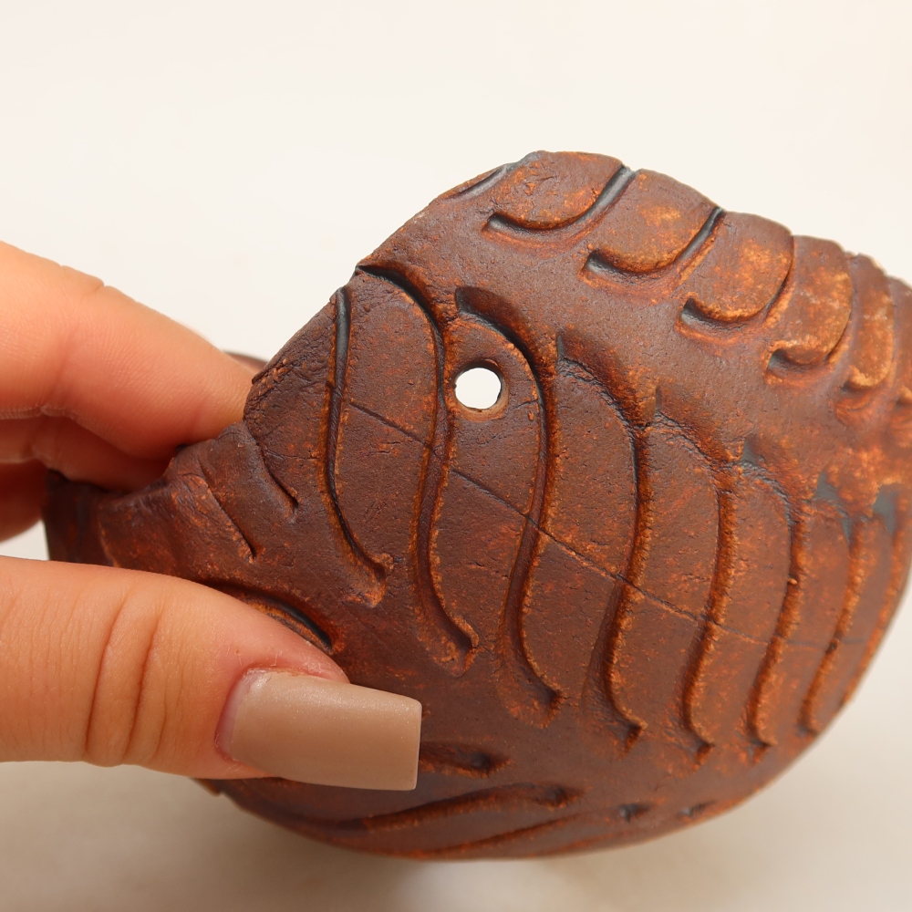 Keramische schaal voor kokedama, 13 x 11,5 x 8,5 cm, kleur: bruin