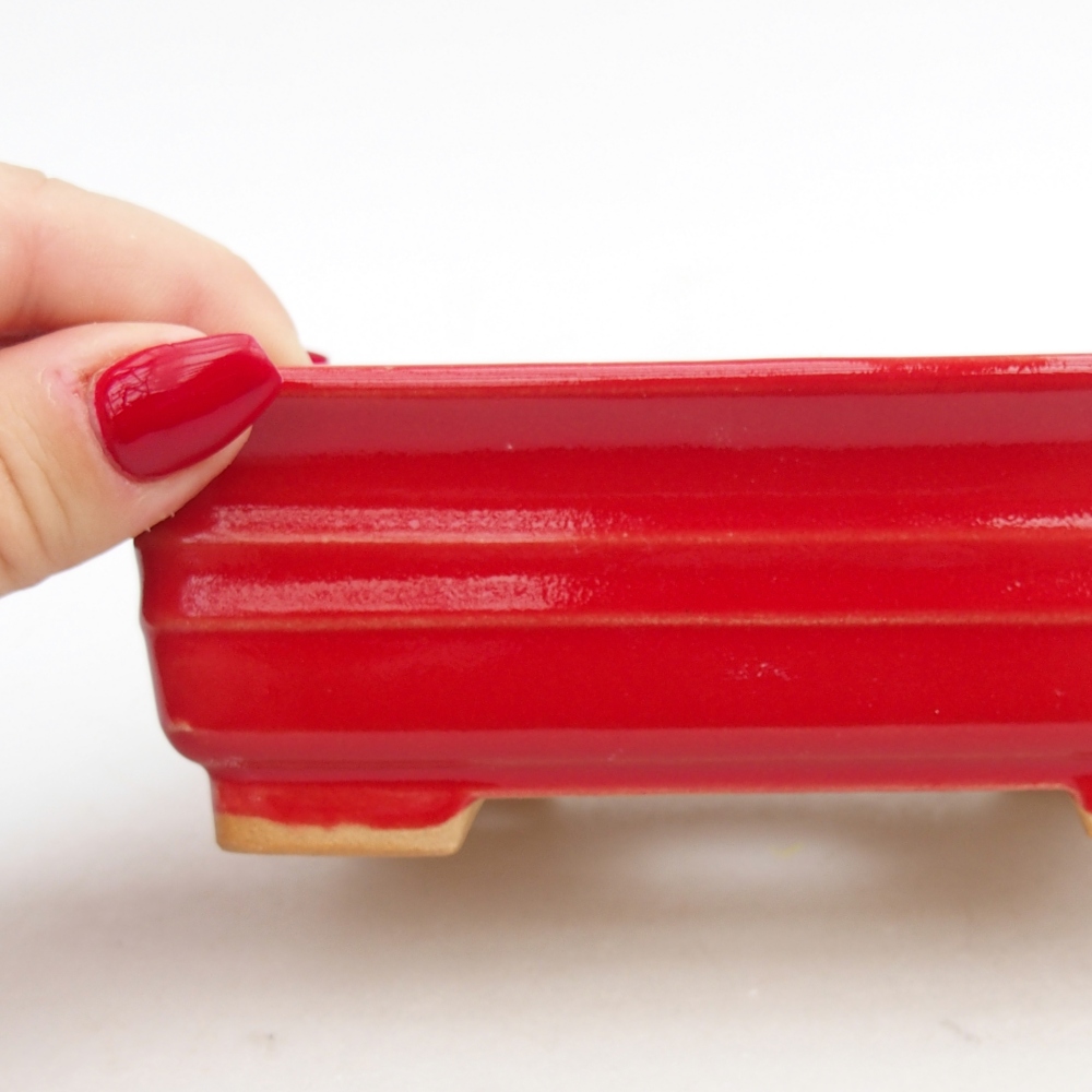 Bonsaischaal van keramiek 26 x 26 x 8 cm, kleur rood