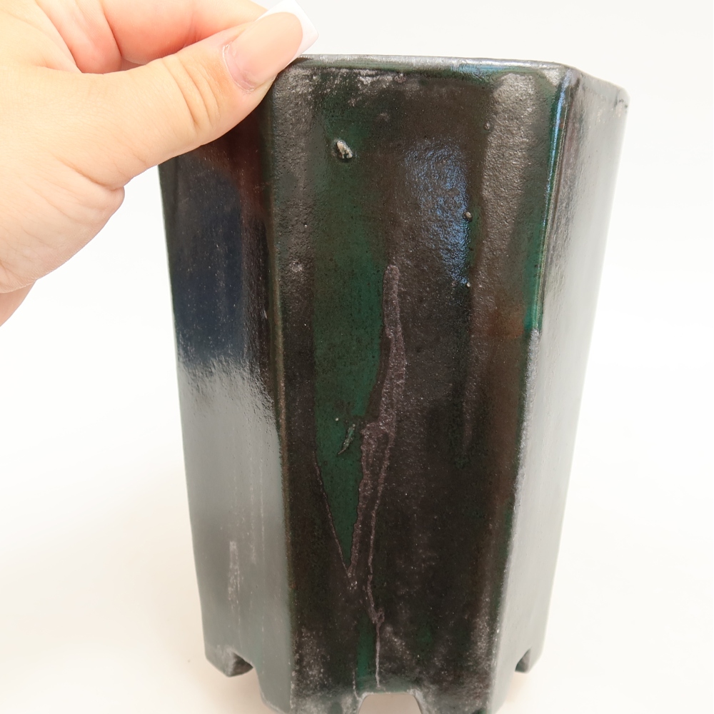 Keramische bonsaipot 13 x 12 x 17 cm, kleur metaalgroen
