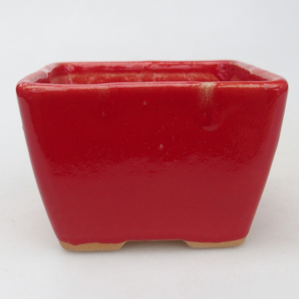 Bonsaischaal van keramiek 8,5 x 8,5 x 6 cm, kleur rood