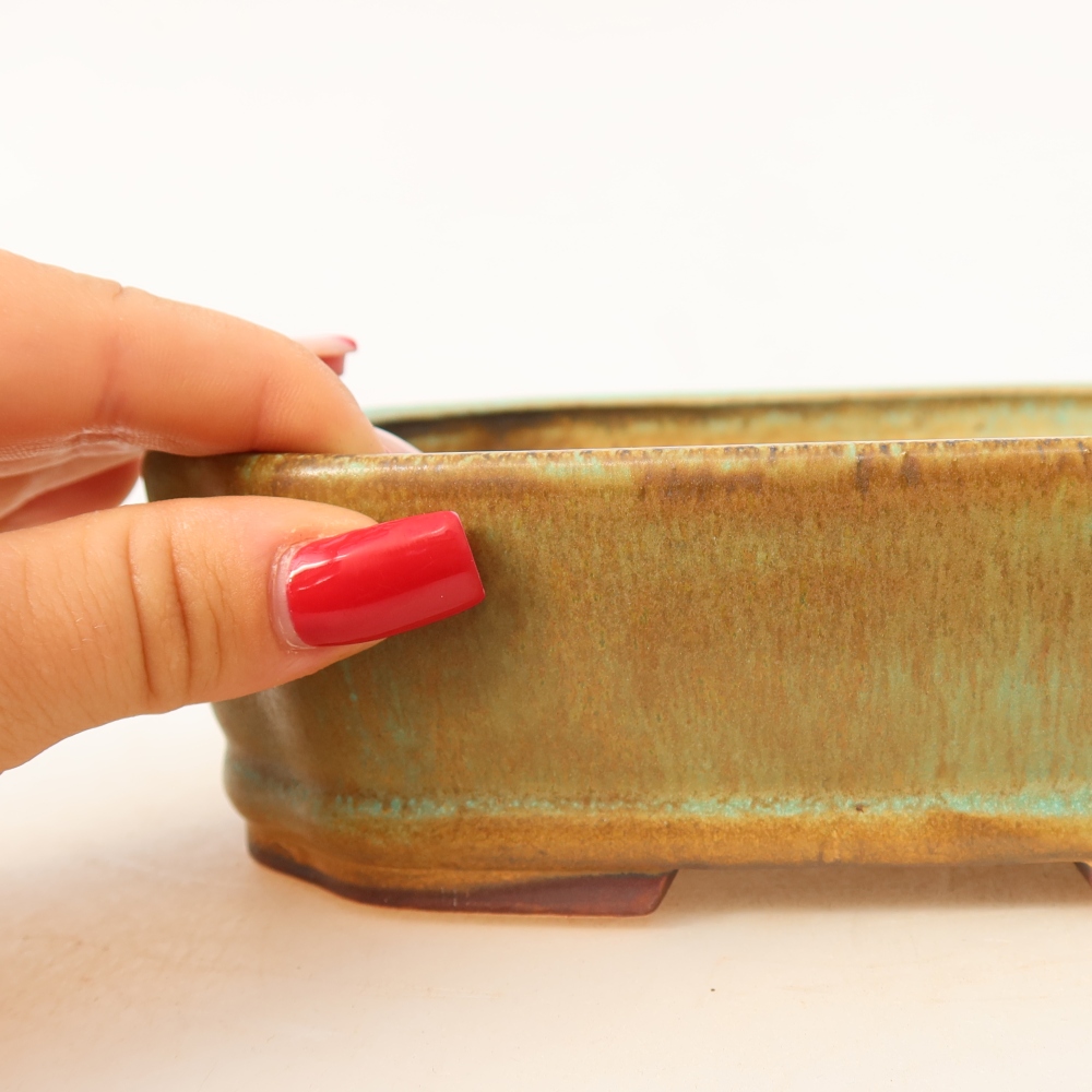 Bonsaischaal van keramiek 17,5 x 14,5 x 5 cm, groen