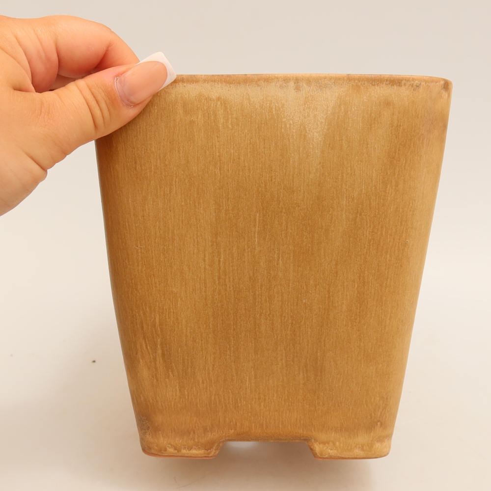 Keramische bonsaipot 13,5 x 13,5 x 15 cm, kleur beige