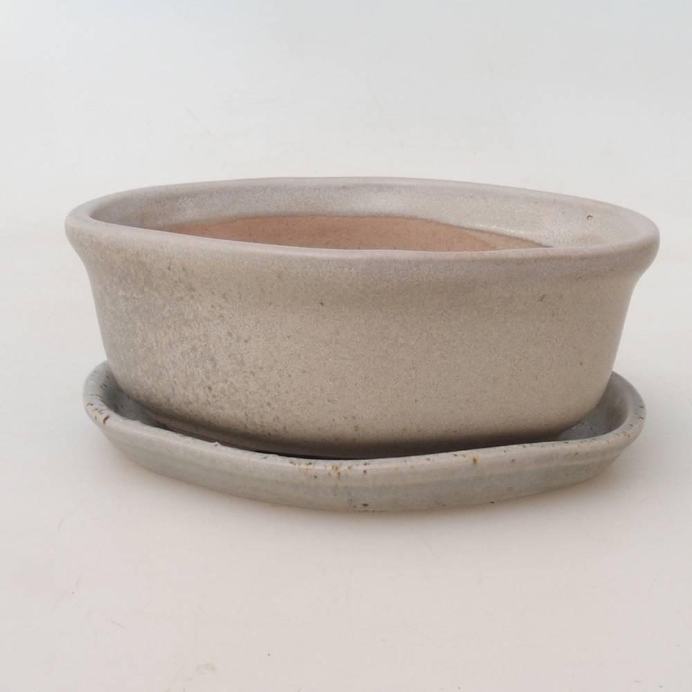 Bonsai kom + schotel H05 - 11 x 8 x 4 cm - beige