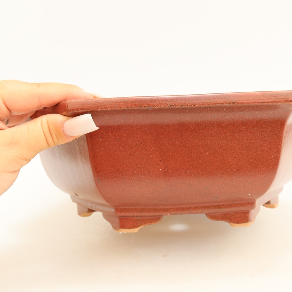 Keramische bonsaipot 28 x 24,5 x 9 cm, kleur bordeauxrood