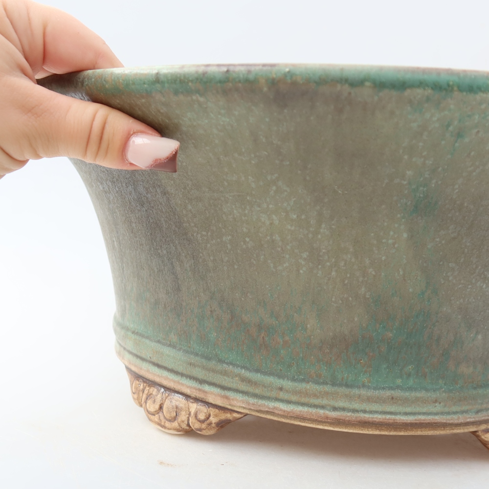 Keramische bonsaipot 31,5 x 31,5 x 14,5 cm, kleur: groen