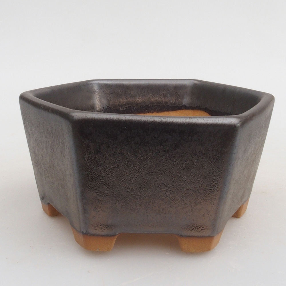 Bonsaischaal van keramiek 9,5 x 9 x 4,5 cm, metaalkleur