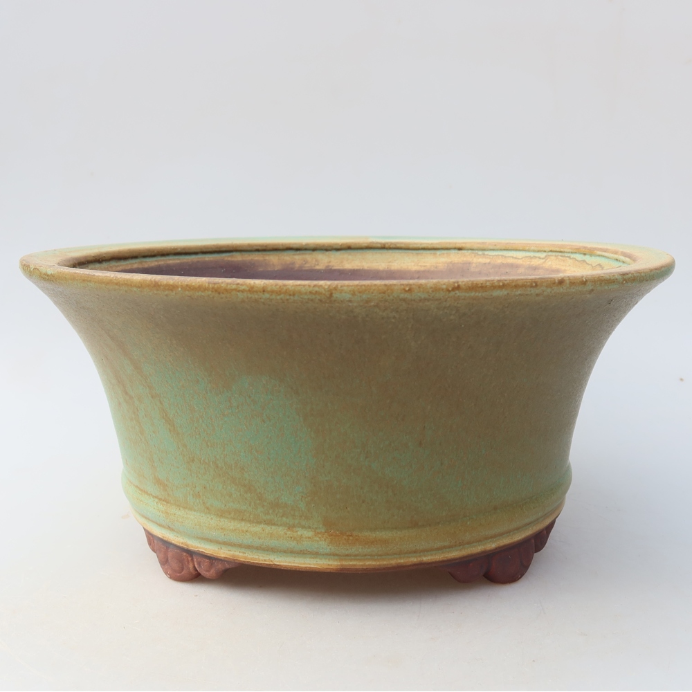 Keramische bonsaischaal 24,5 x 24,5 x 11,5 cm, kleur: groen