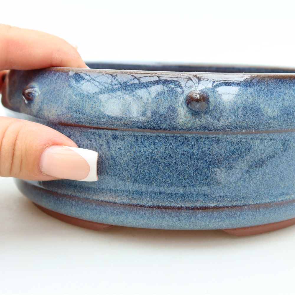 Bonsaischaal van keramiek 15,5 x 15,5 x 6,5 cm, kleur blauw