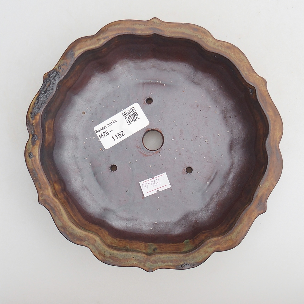 Bonsaischaal van keramiek 18 x 18 x 4,5 cm, kleur bruin-groen