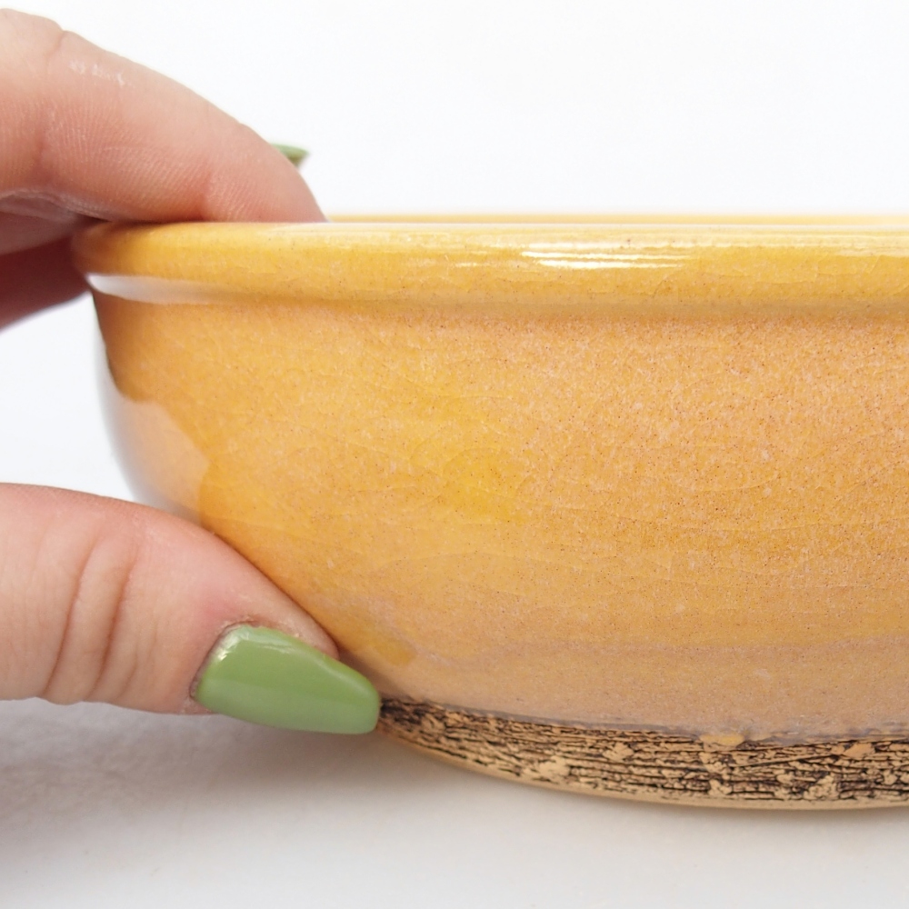 Bonsaischaal van keramiek 16,5 x 16,5 x 5,5 cm, kleur bruin-geel