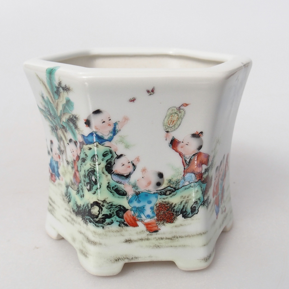 Bonsaischaal van keramiek 10,5 x 9,5 x 9 cm, kleur wit