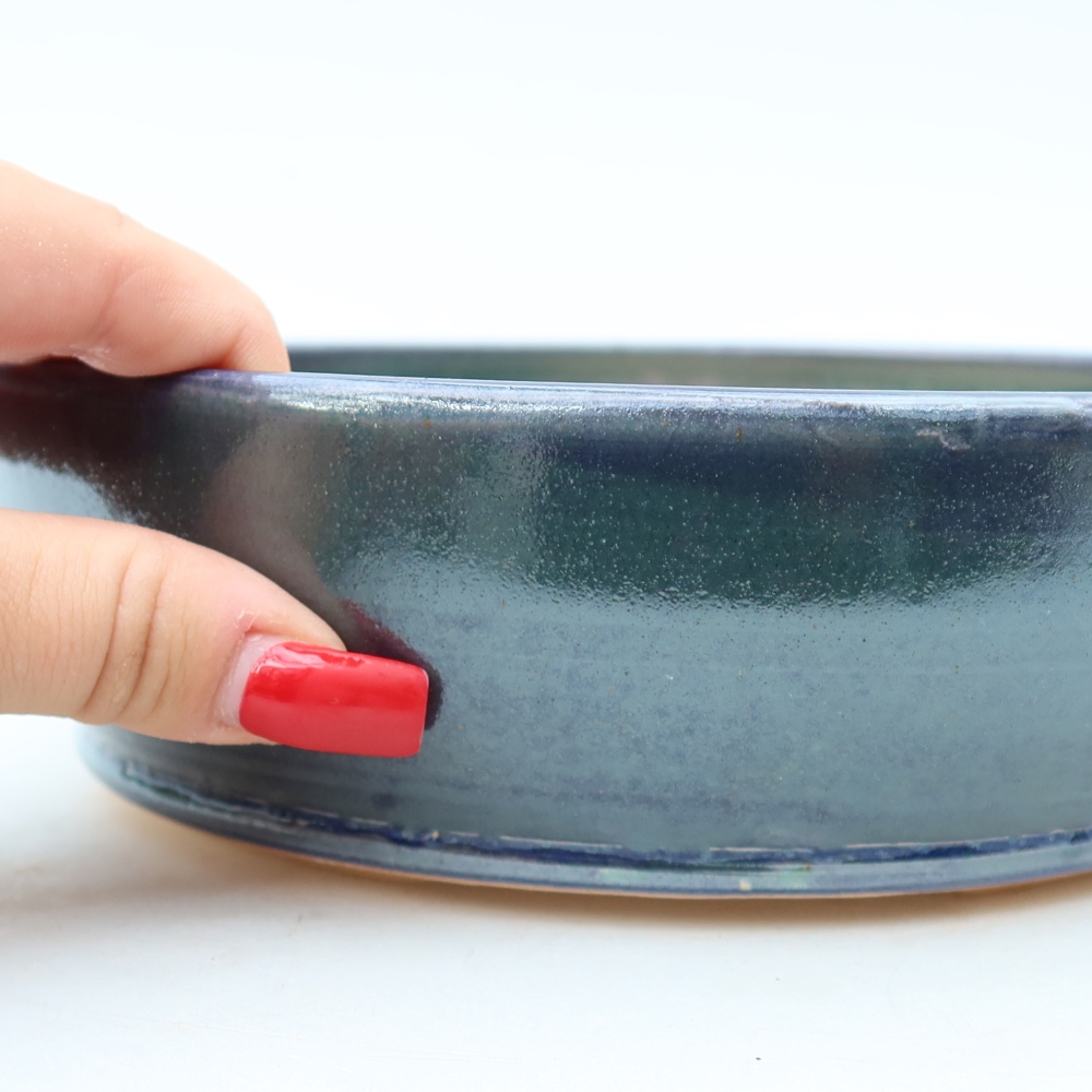 Bonsaischaal van keramiek 20 x 20 x 6 cm, kleur blauw