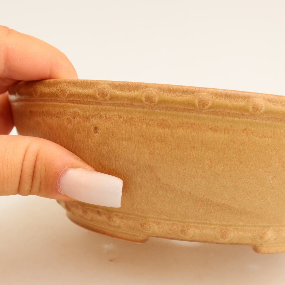 Keramische bonsaipot 17,5 x 17,5 x 5,5 cm, kleur: beige