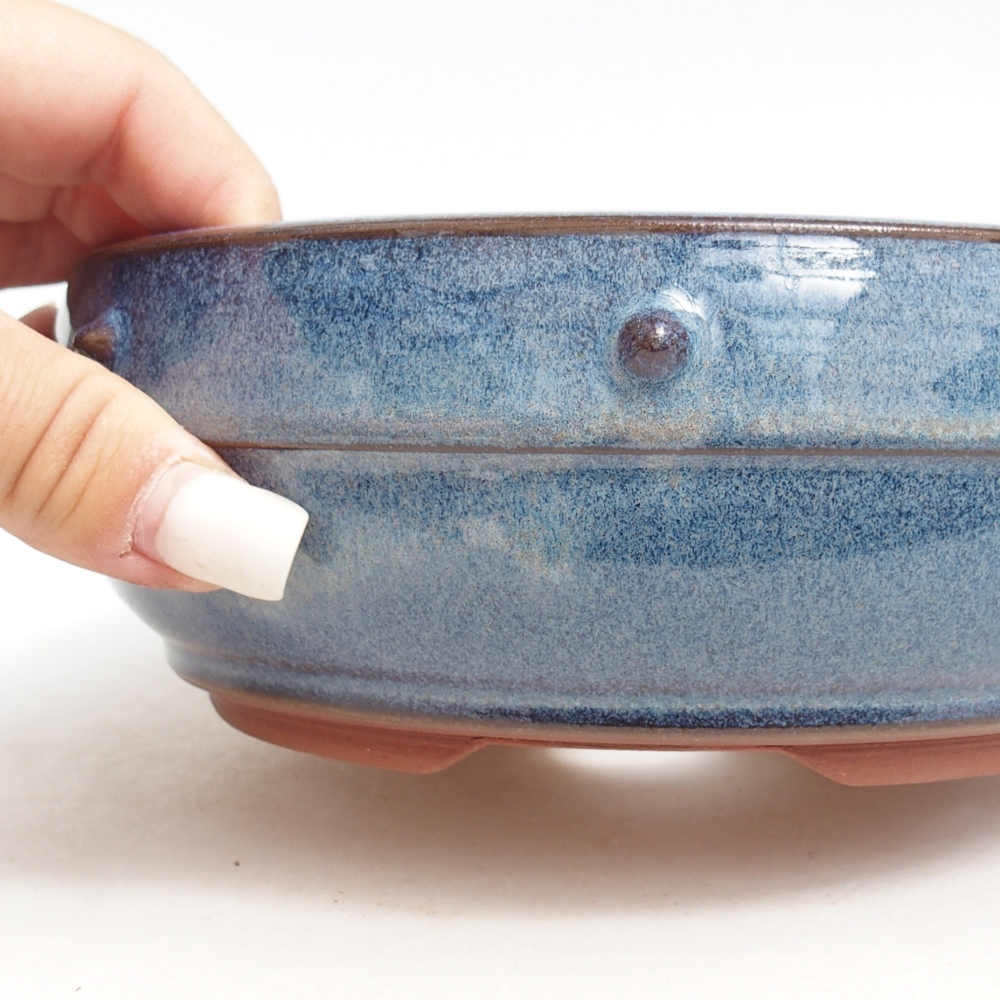 Bonsaischaal van keramiek 17,5 x 17,5 x 6 cm, kleur blauw