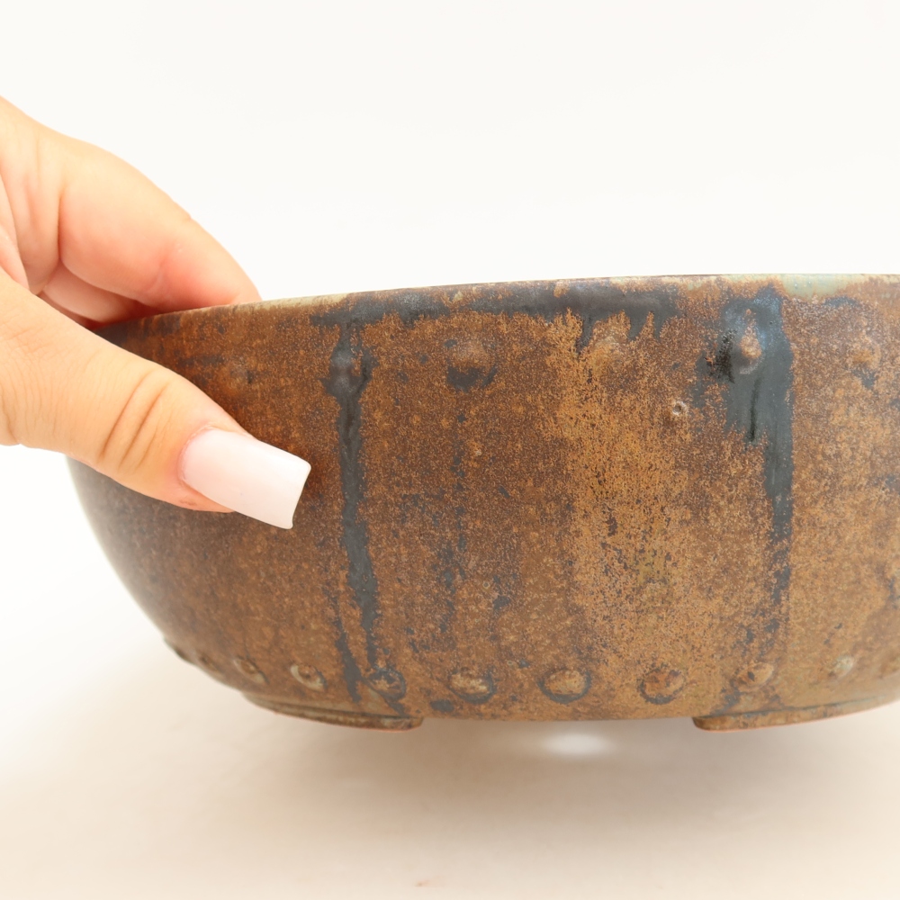 Keramische bonsaipot 24,5 x 24,5 x 7,5 cm, kleur bruingroen
