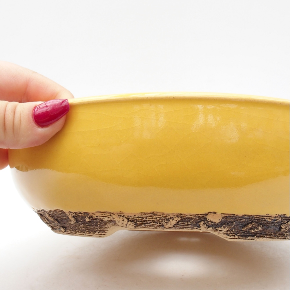 Bonsaischaal van keramiek 20,5 x 20,5 x 6 cm, geel