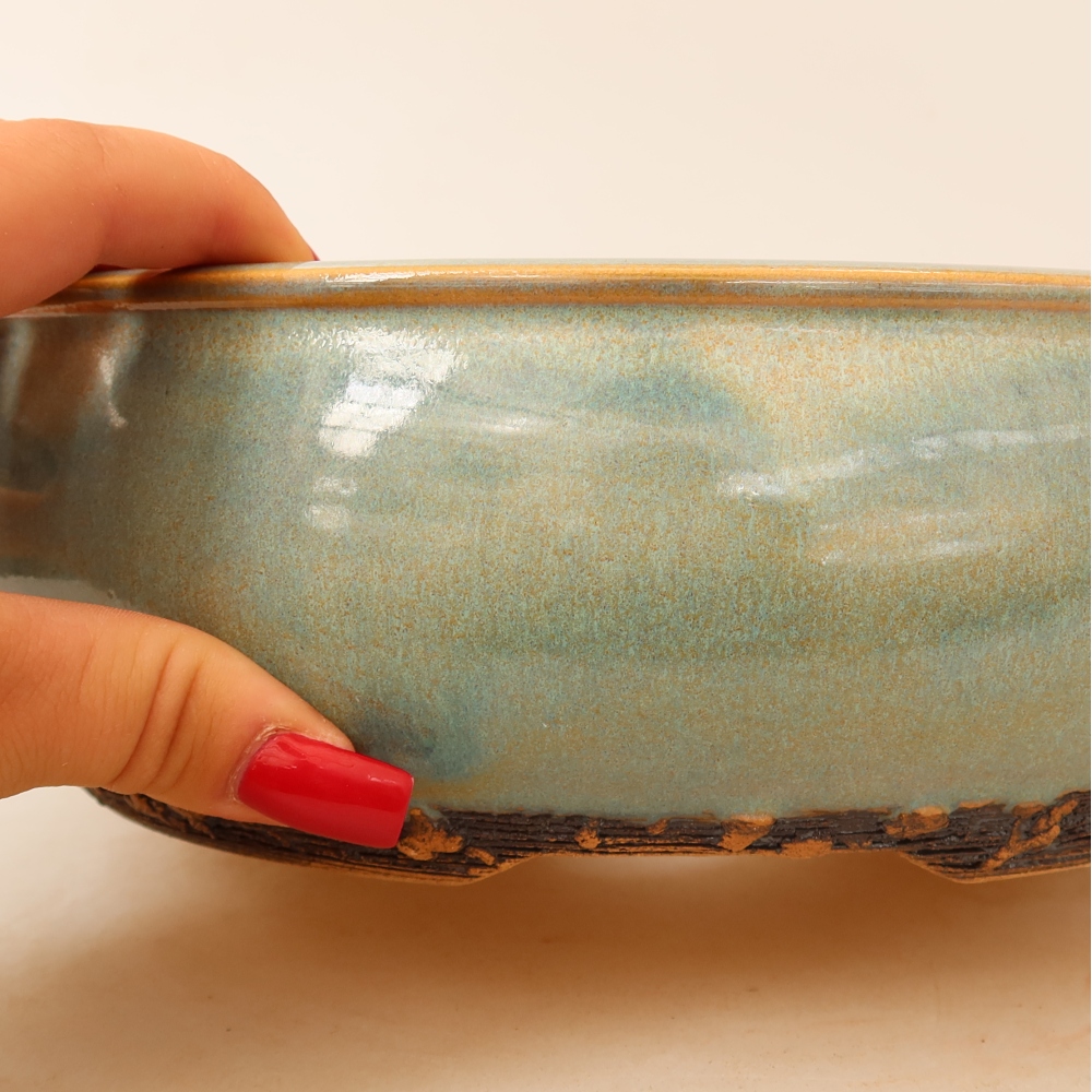 Keramische bonsaipot 23,5 x 23,5 x 7,5 cm, kleur groen