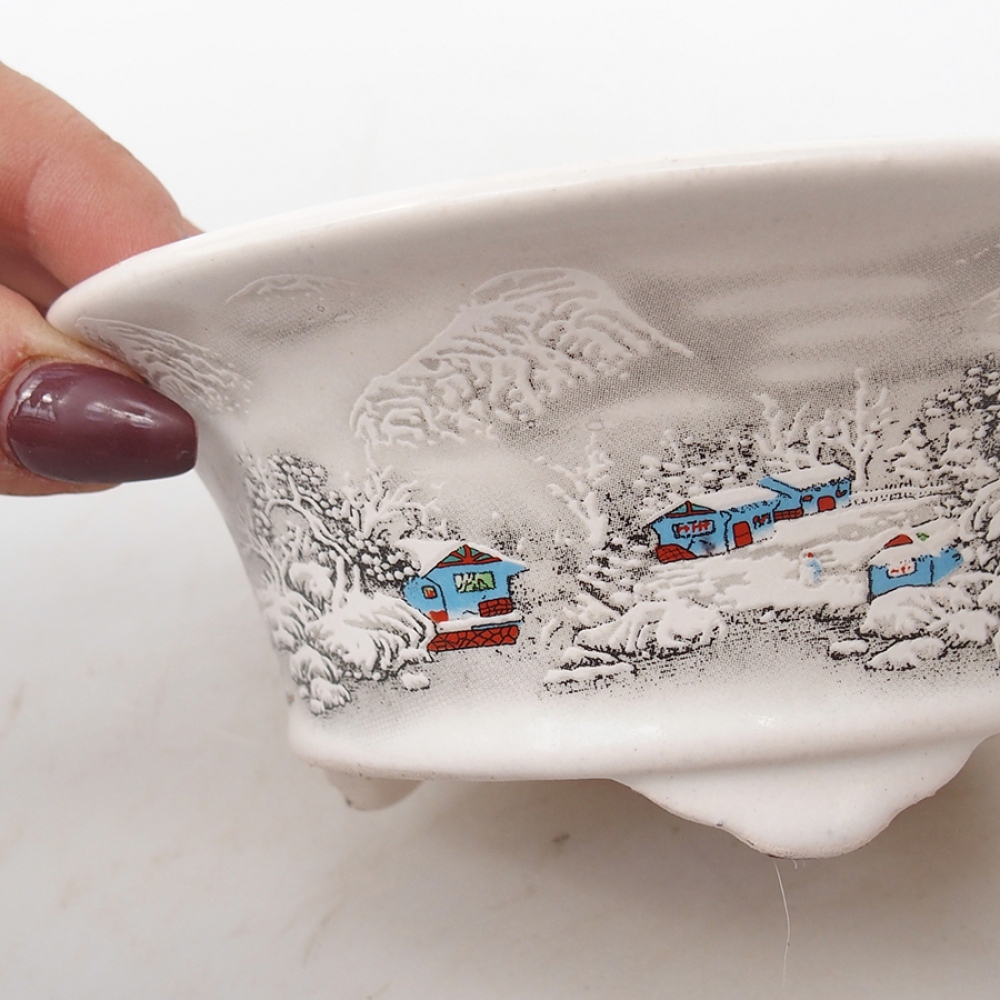 Bonsaischaal van keramiek 13 x 13 x 6 cm, kleur wit