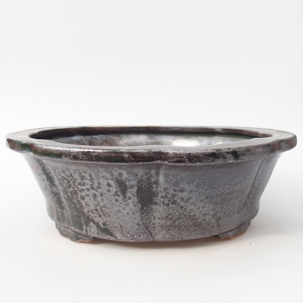 Bonsaischaal van keramiek 26 x 26 x 8,5 cm, metallic groen
