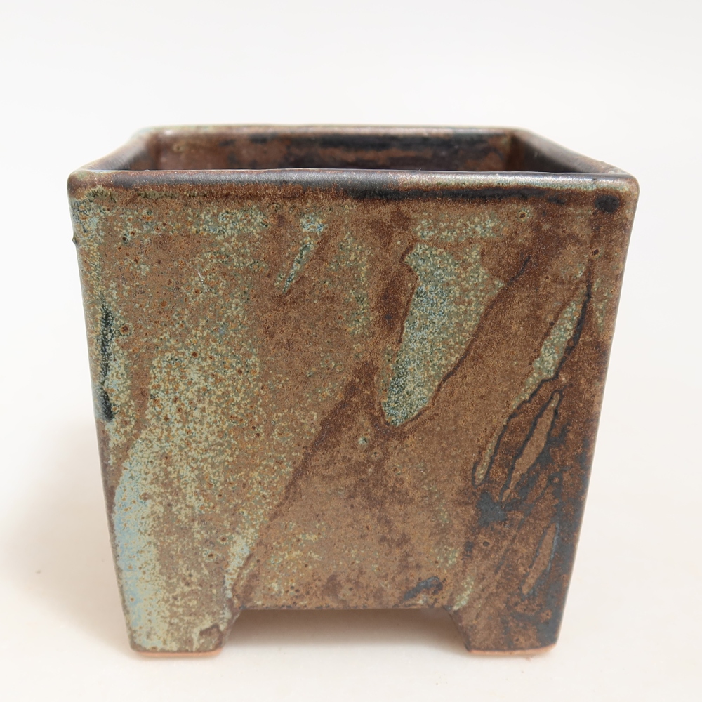 Keramische bonsaischaal 9 x 9 x 8,5 cm, kleur bruingroen