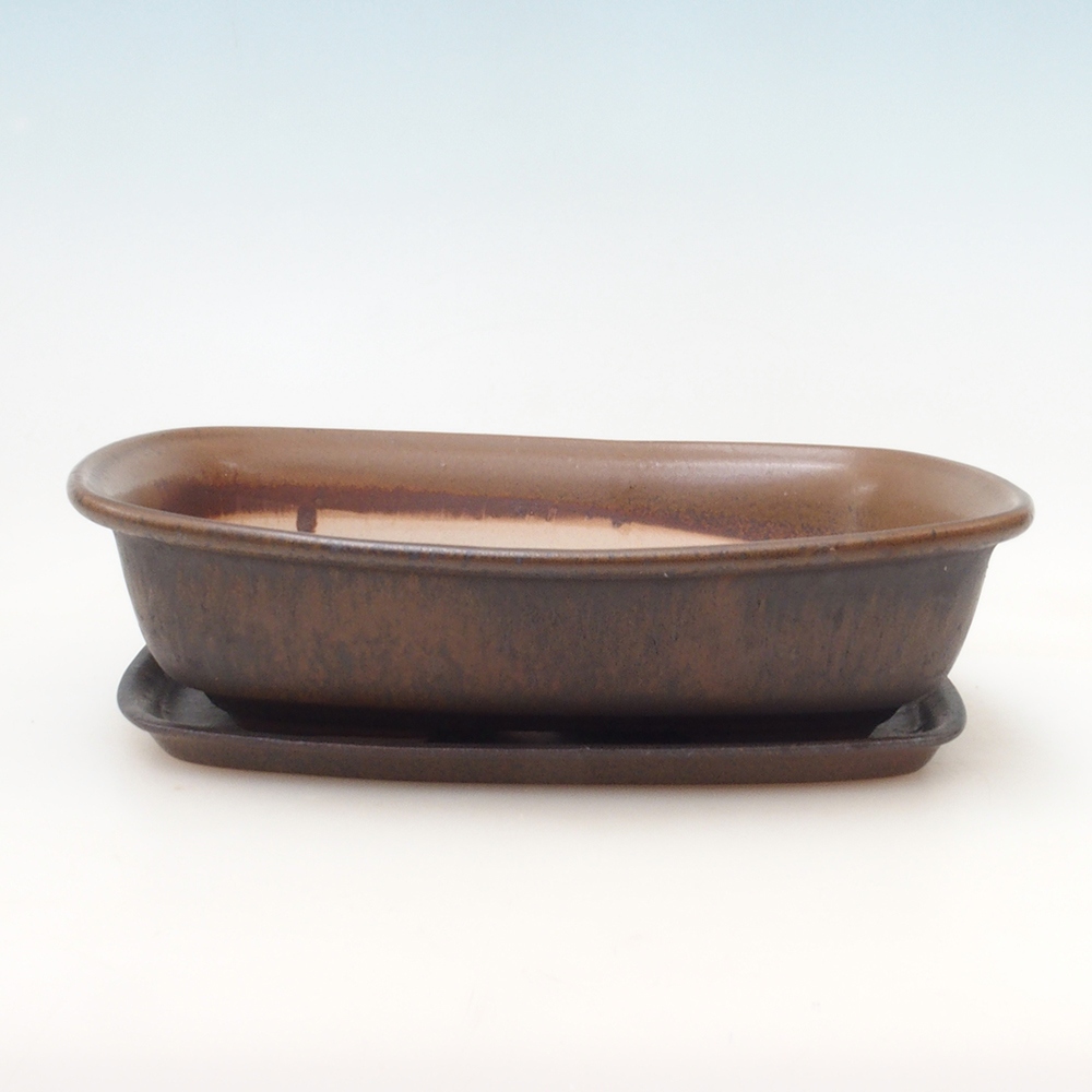 Bonsai kom + schotel H08 - 25 x 19,5 x 6 cm - bruin