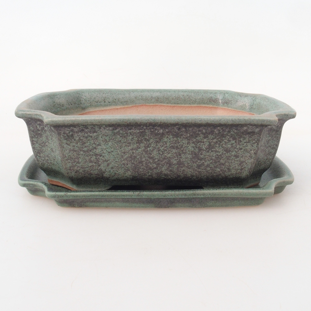 Bonsai kom + schotel H03 - 16,5 x 12 x 4,5 cm - groen