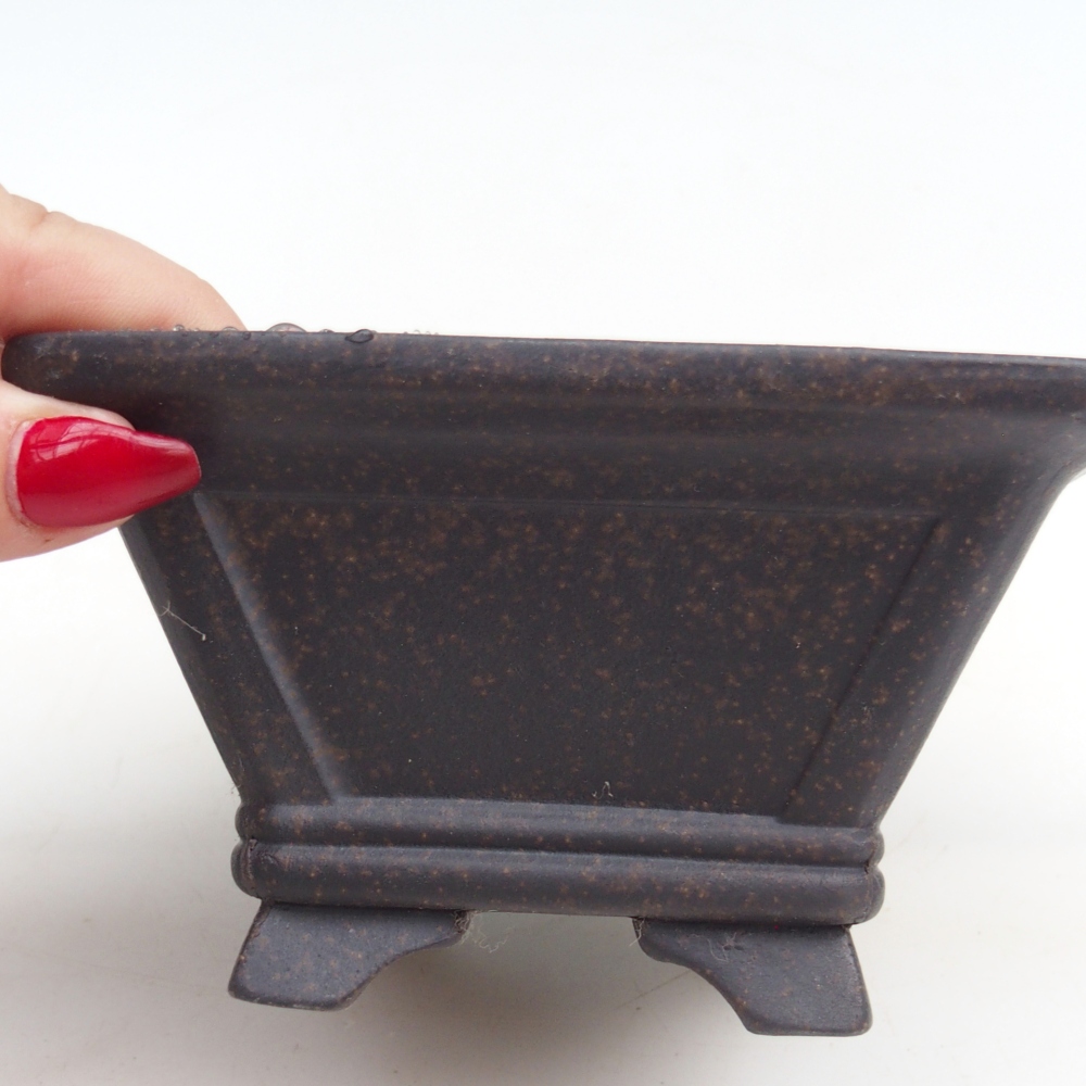 Bonsaischaal van keramiek 12 x 12 x 7 cm, kleur okerbruin