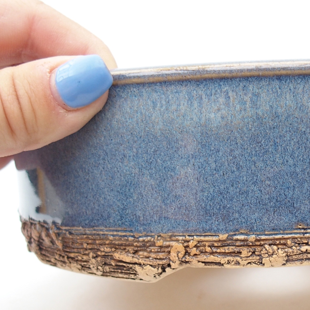 Bonsaischaal van keramiek 18,5 x 18,5 x 5,5 cm, kleur blauw