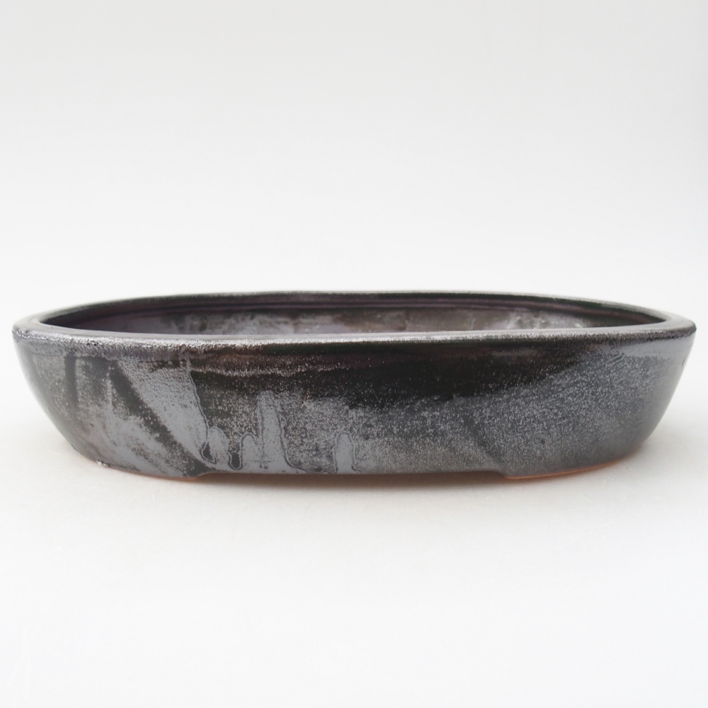 Bonsaischaal van keramiek 22 x 17 x 5 cm, metallic groen