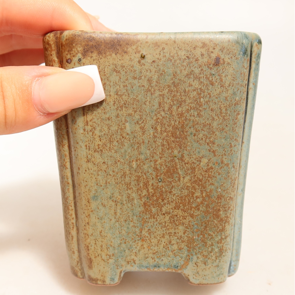 Keramische bonsaischaal 7 x 7 x 8 cm, kleur bruingroen
