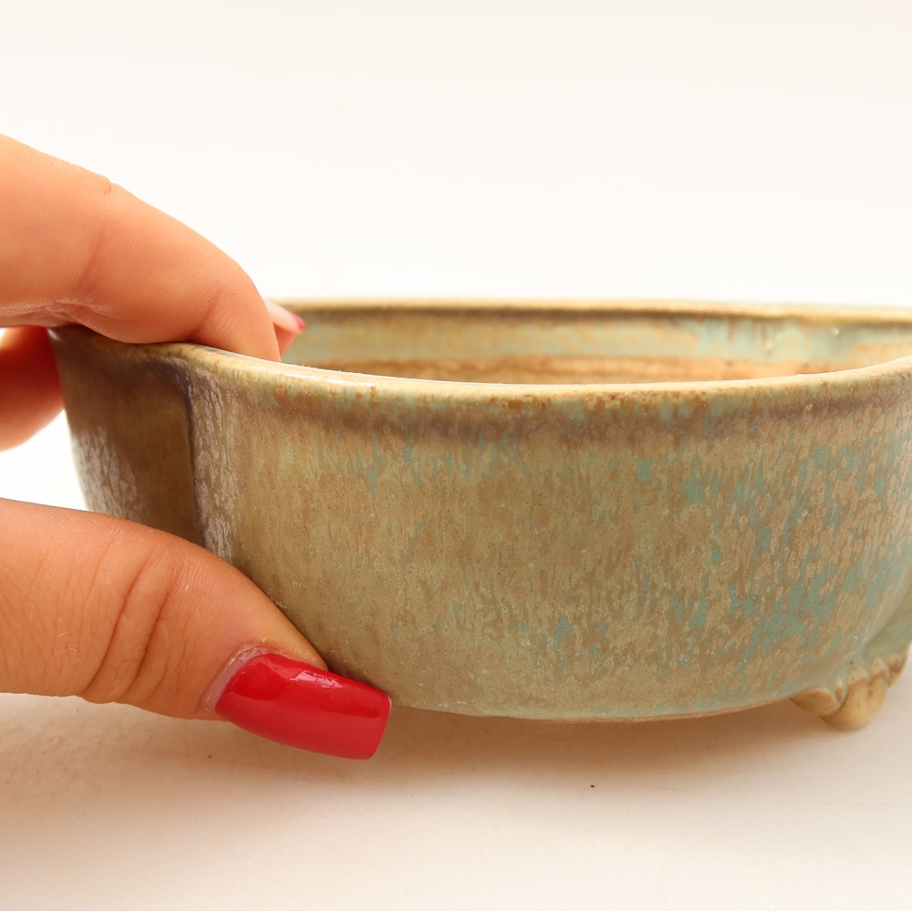 Keramische bonsaipot 13,5 x 12,5 x 5 cm, kleur: groen