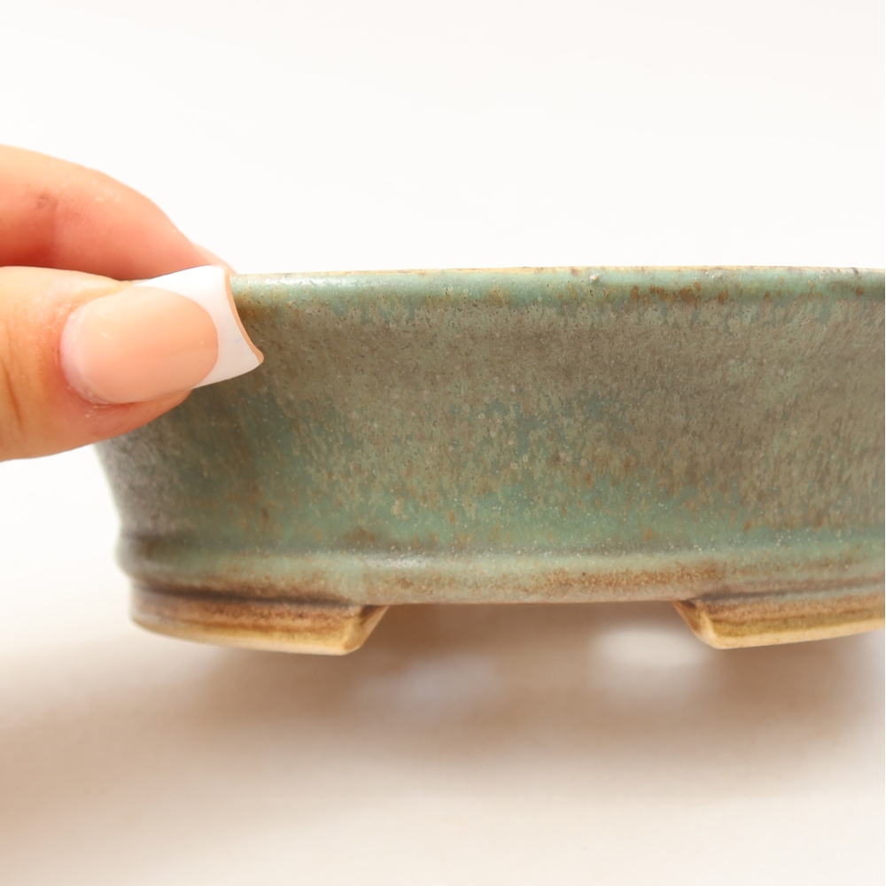 Bonsaischaal van keramiek 14,5 x 12,5 x 4 cm, groen
