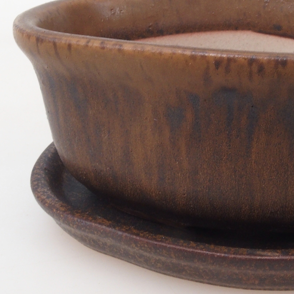 Bonsai kom + schotel H05 - 11 x 8 x 4 cm - bruin