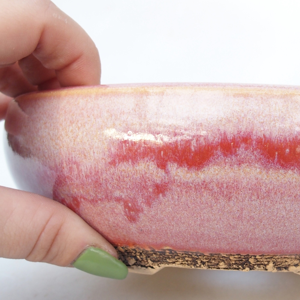 Bonsaischaal van keramiek 18,5 x 18,5 x 6 cm, roze