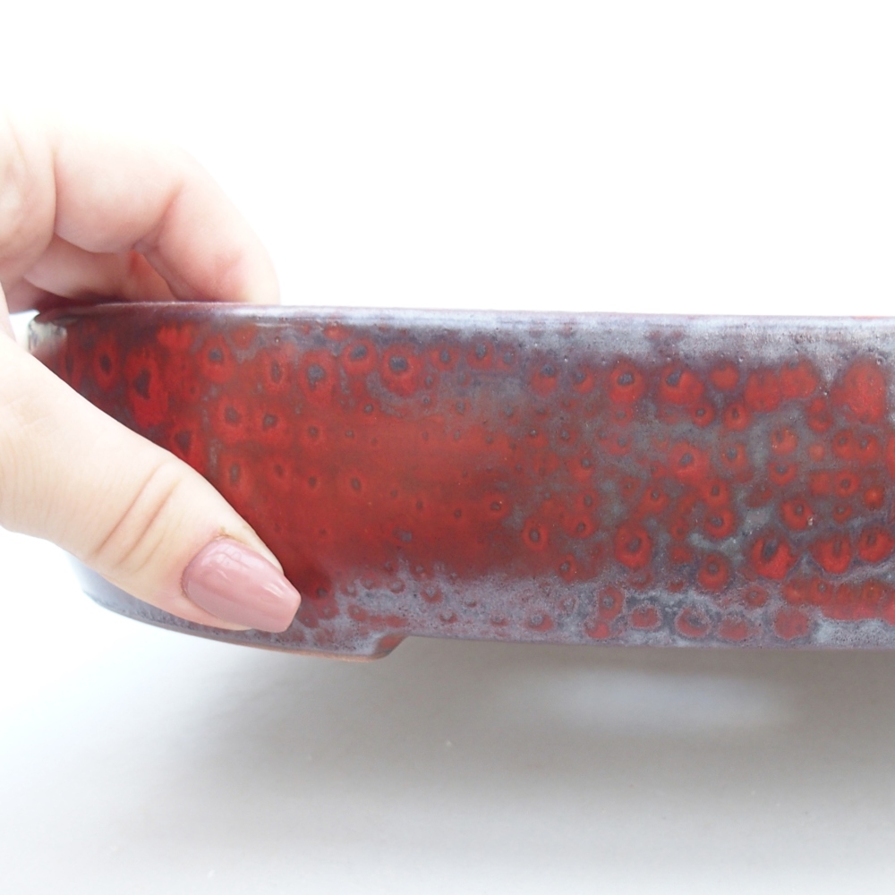 Bonsaischaal van keramiek 26,5 x 21 x 5 cm, kleur rood