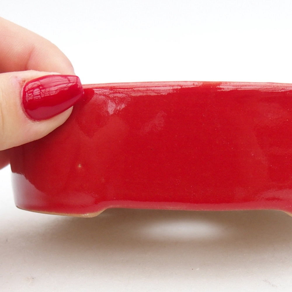 Bonsaischaal van keramiek 26 x 26 x 8 cm, kleur rood